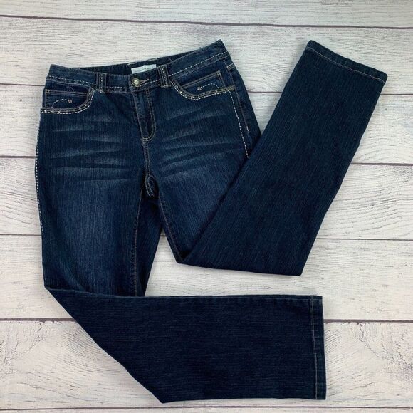 Christopher & Banks Jeans sz 4 Straight Leg Dark Wash Embellished Pockets - Picture 1 of 11
